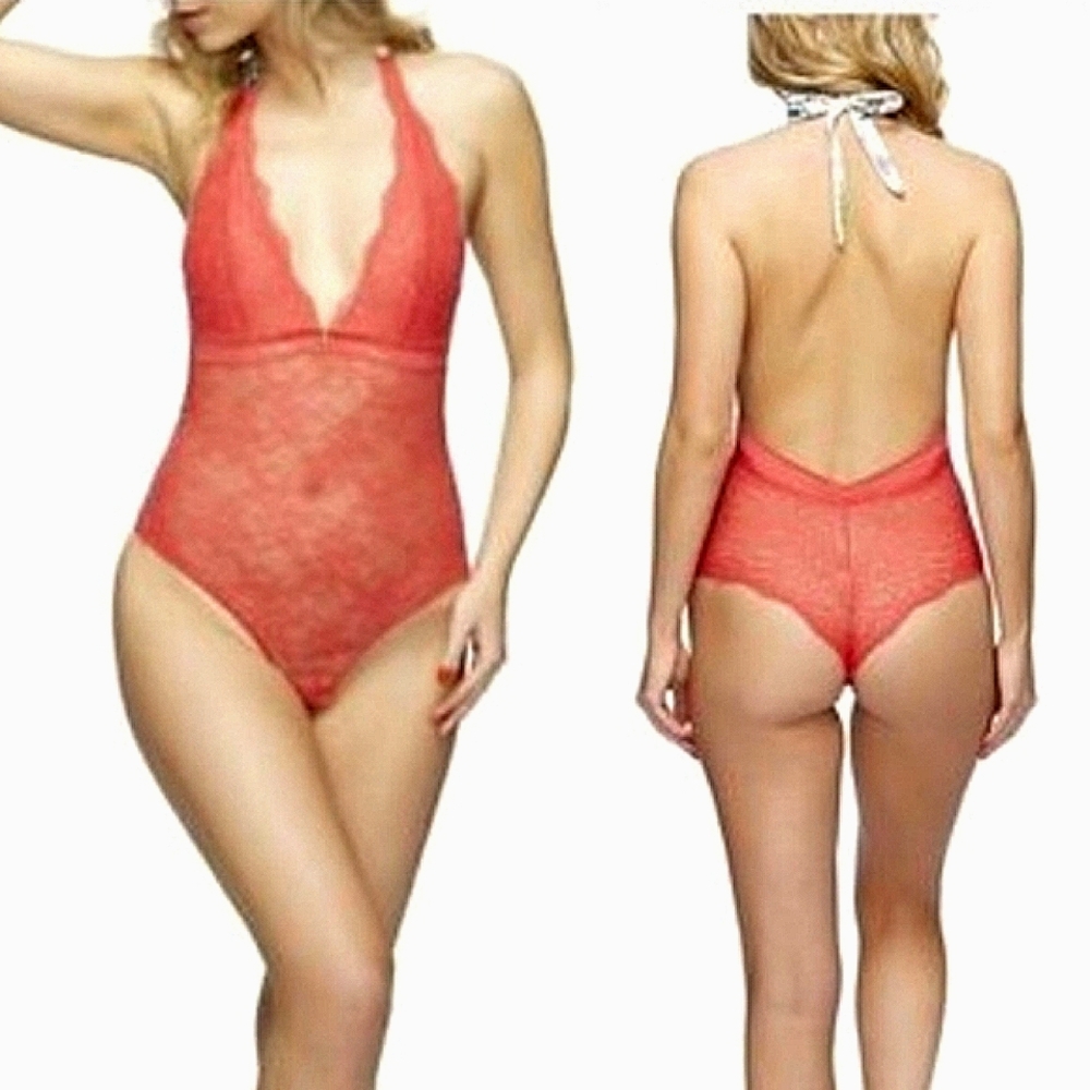 Sam Edelman Floral Geranium Lace Halter Bodysuit Lingerie NWT - Picture 3 of 8
